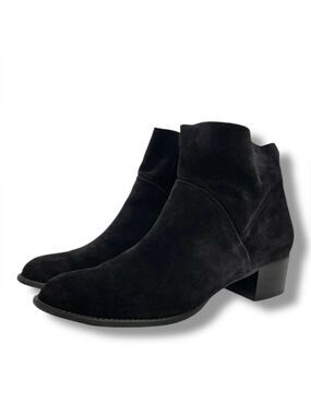 Paul Green Black Suede Ankle Boots EU 37.5 US 7 Block Heel Almond Toe